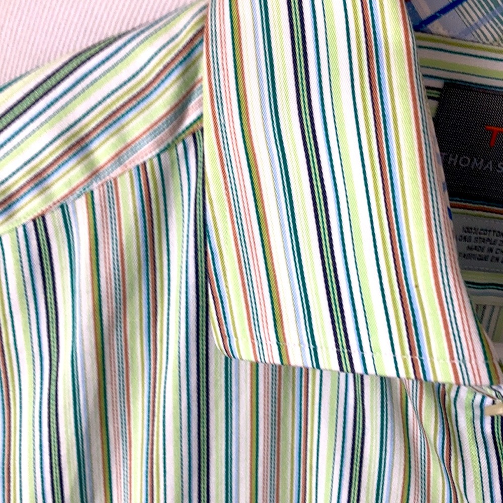 Thomas Dean Green Striped Shirt View 2